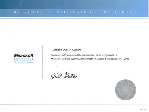 MCSA Certificate