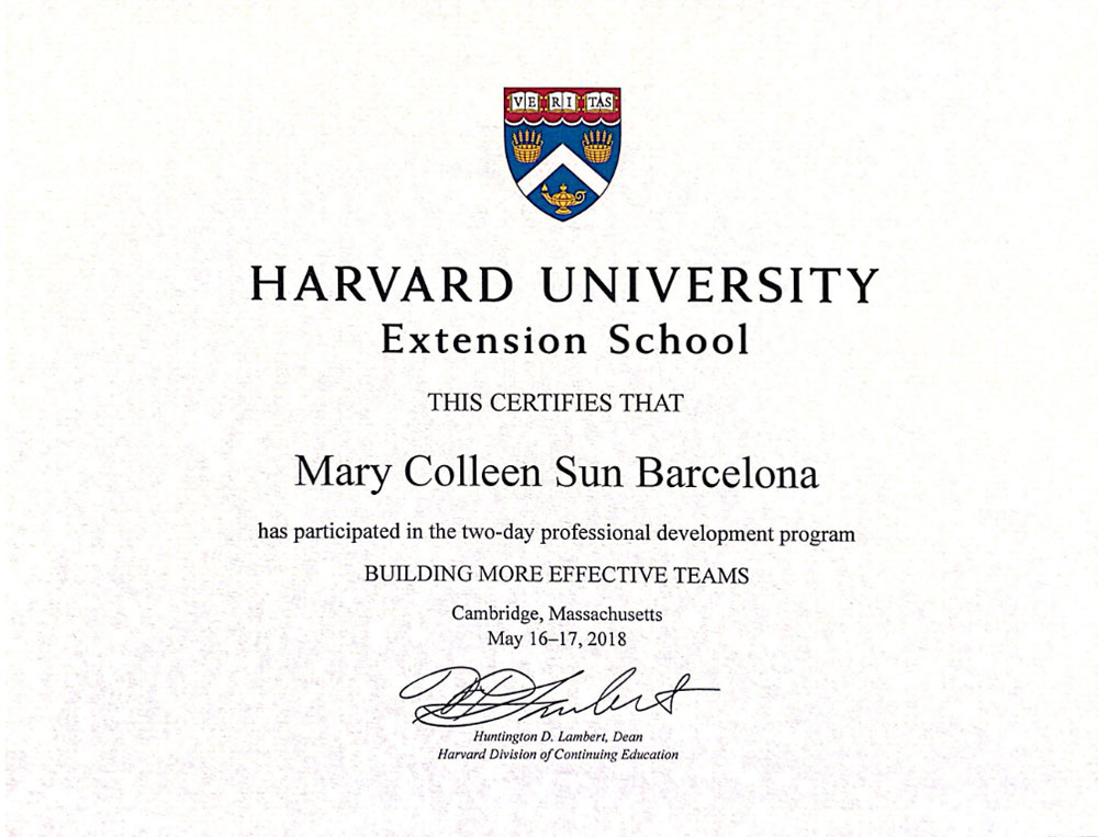 Harvard Certificate