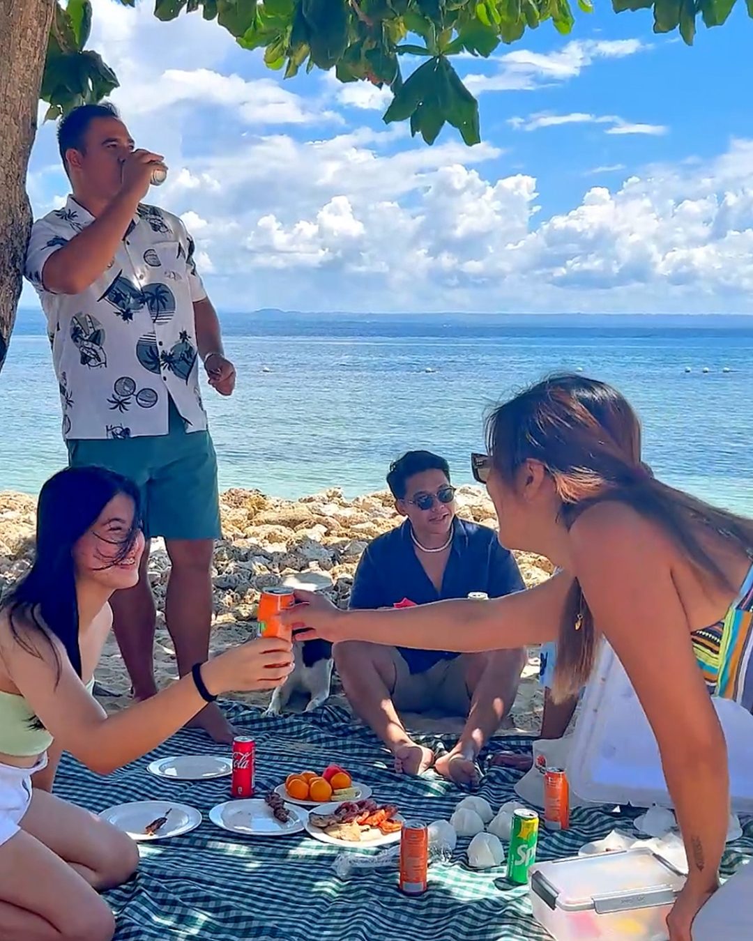Friends picnicking on the beach