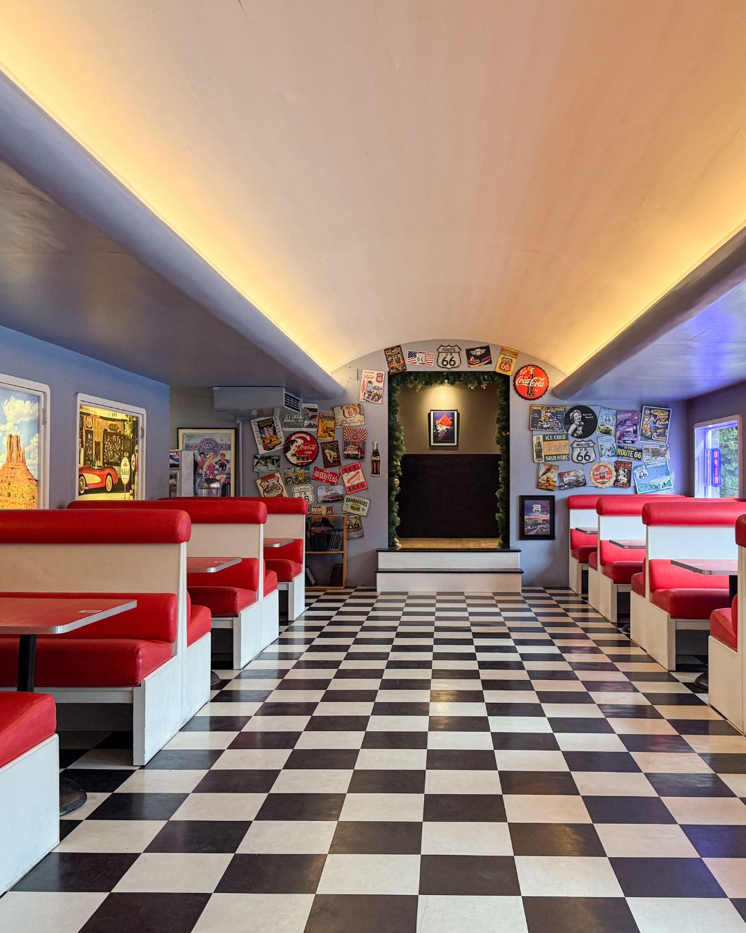 Route 66 diner's retro interior