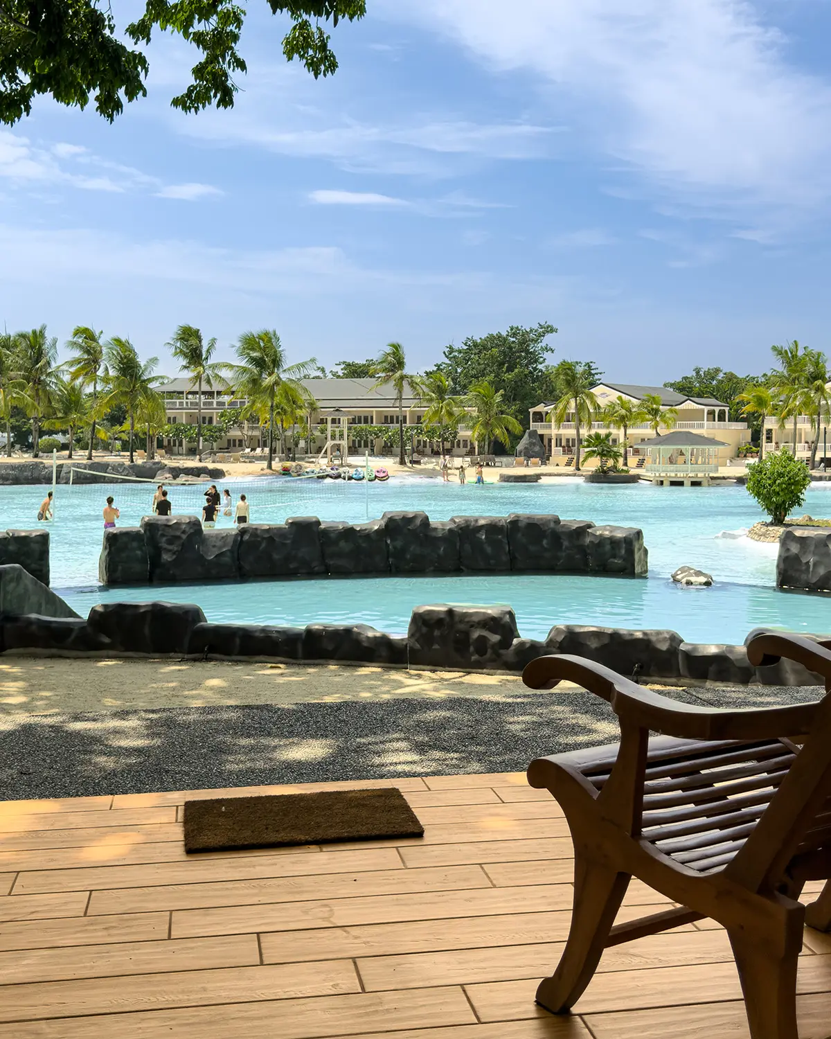 The lagoon right below a room's balcony
