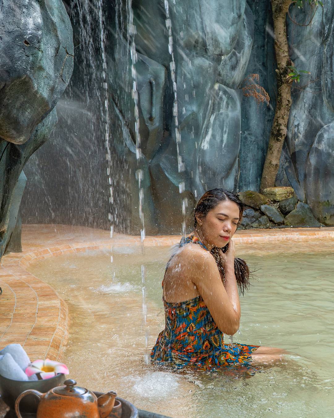 The cascading waterfall at Mogambo Springs