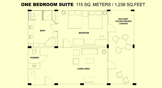 Beachside One-Bedroom Suite floor plan and layout