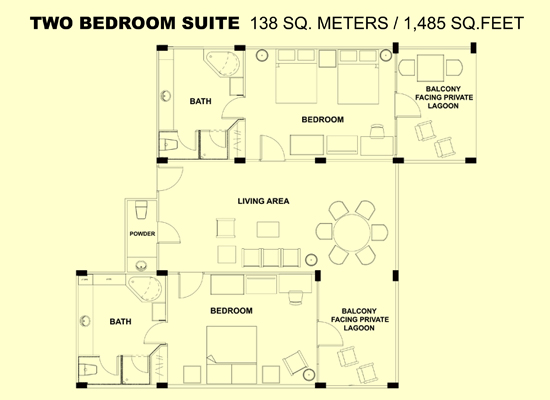 Beachside Two-Bedroom Suite floor plan and layout