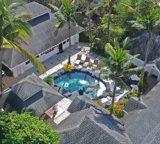 Aerial drone view of Quantum Villa at Plantation Bay Resort