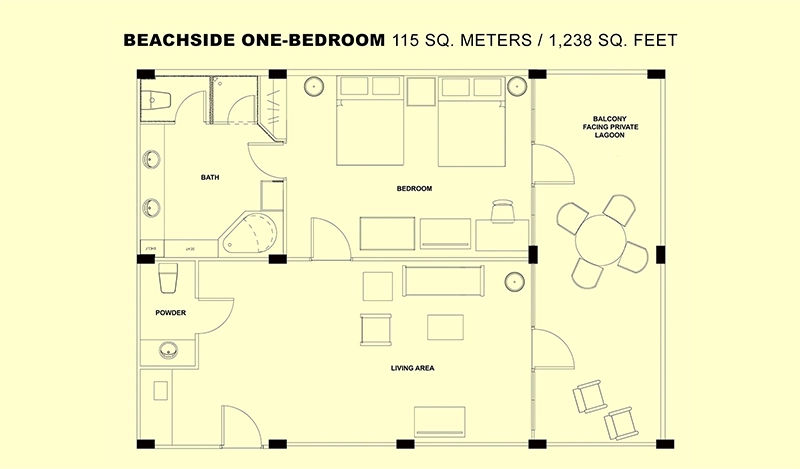 Beachside One-Bedroom Suite floor plan and layout
