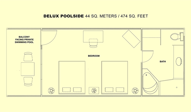 Deluxe Poolside Room floor plan and layout