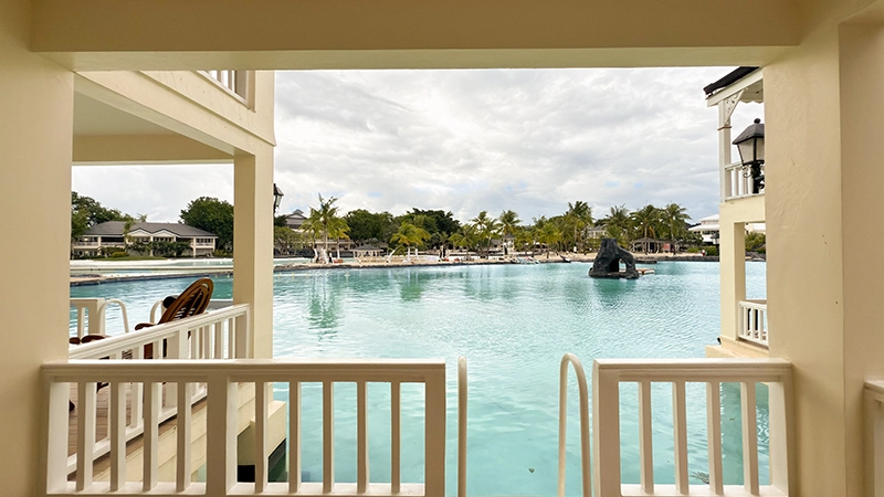 View across the saltwater lagoon from the Water's Edge Room balcony